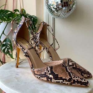 Lulus Faux Snakeskin Print Strappy/Lace-Up High Heels